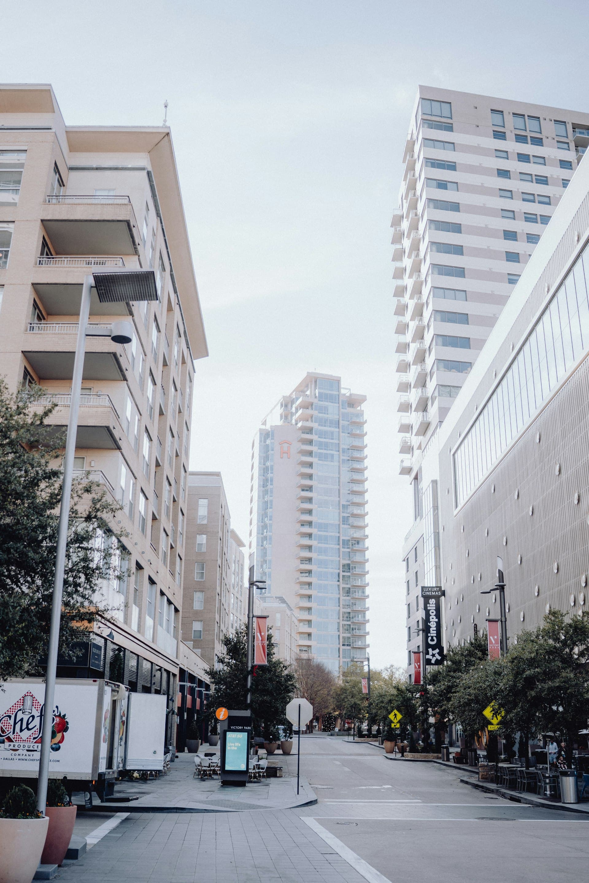 Downtown Dallas Texas street with modern high-rise buildings