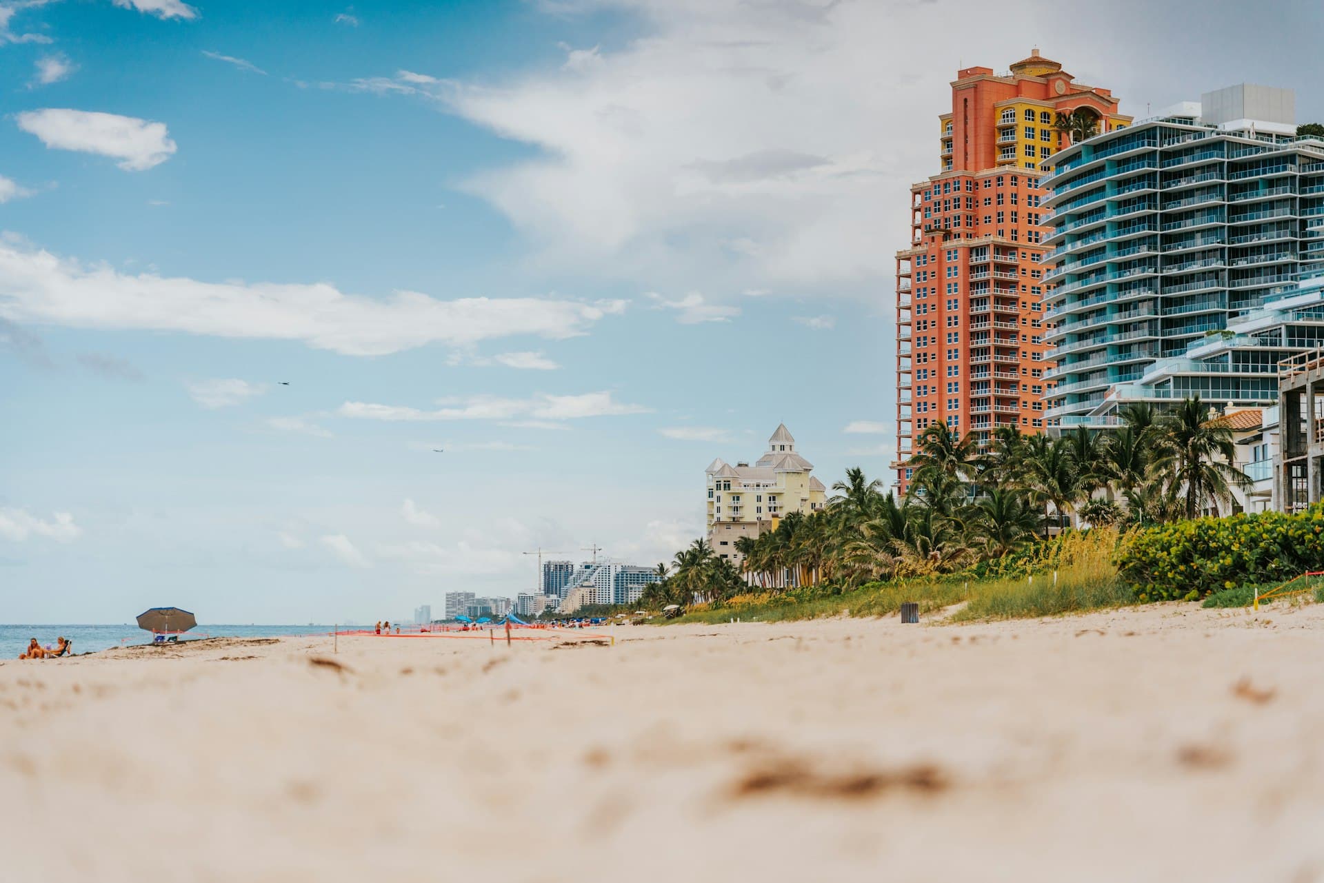 Fort Lauderdale beach with high-rise condominiums and palm trees