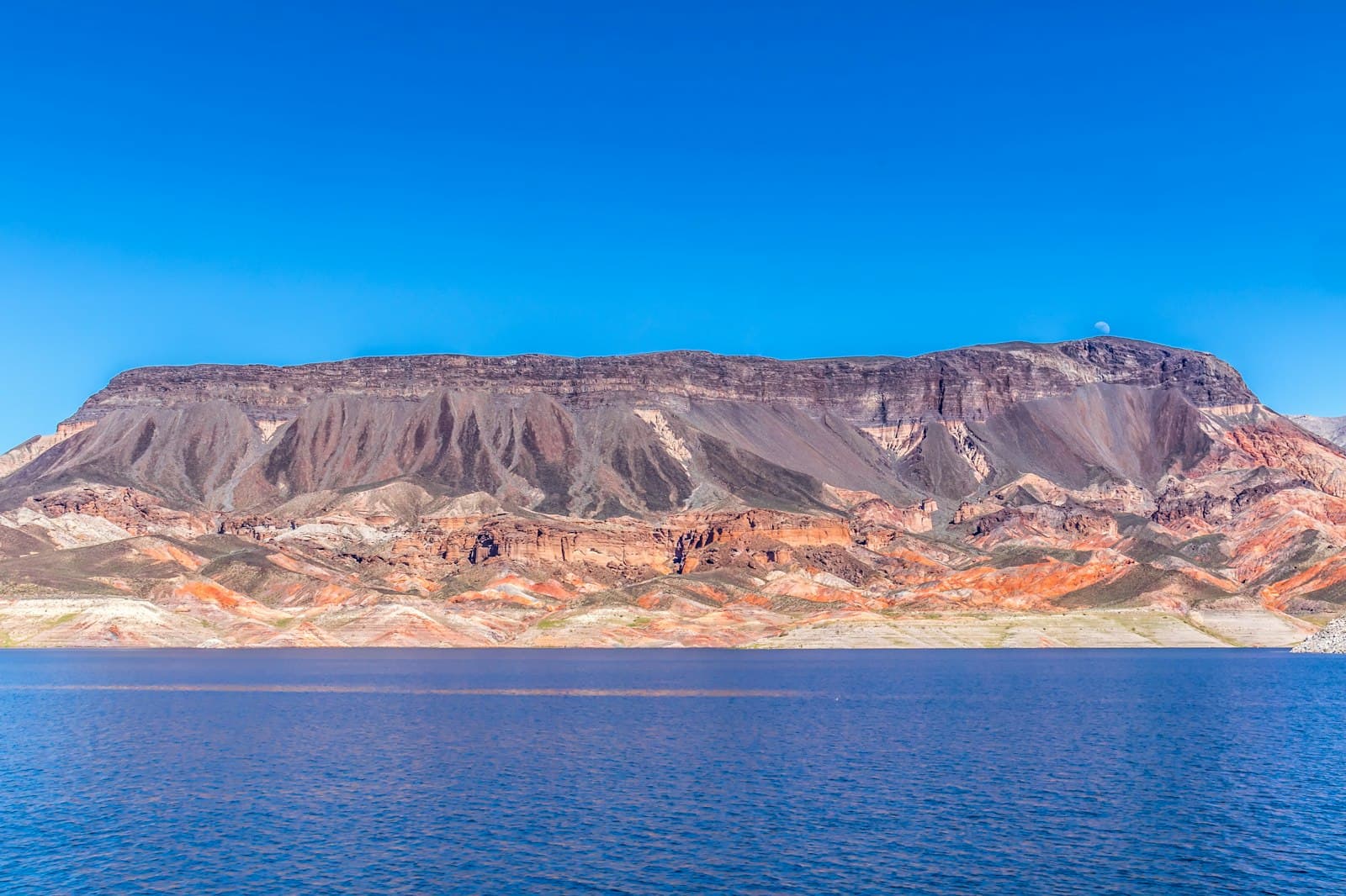 Lake Mead with colorful mountain formations near Henderson Nevada