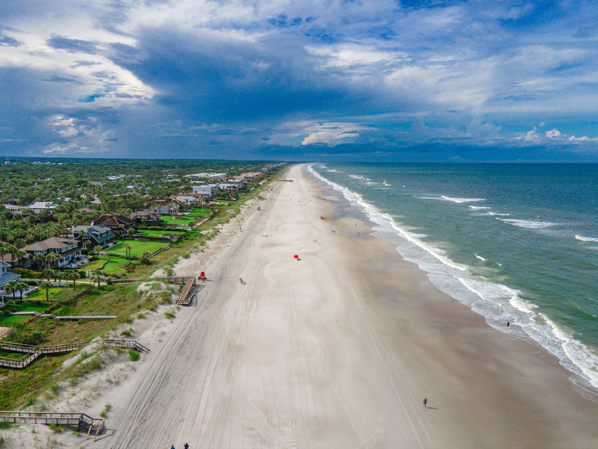 Aerial view of Jacksonville Beach Florida coastline with homes and Atlantic Ocean