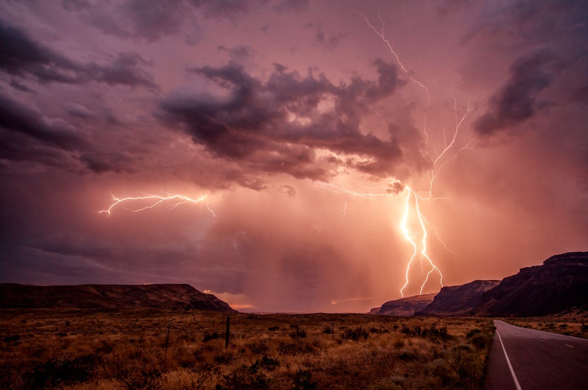 Lightning strike during desert monsoon storm in Arizona